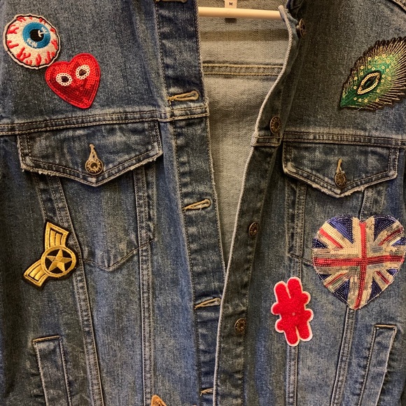 patchwork sparkly denim jean jacket - Picture 2 of 4